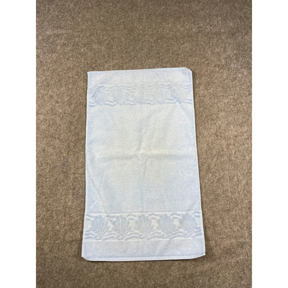 Vintage Light Blue Hand Towels Set of 2 Cotton Shell Border USA Made 27